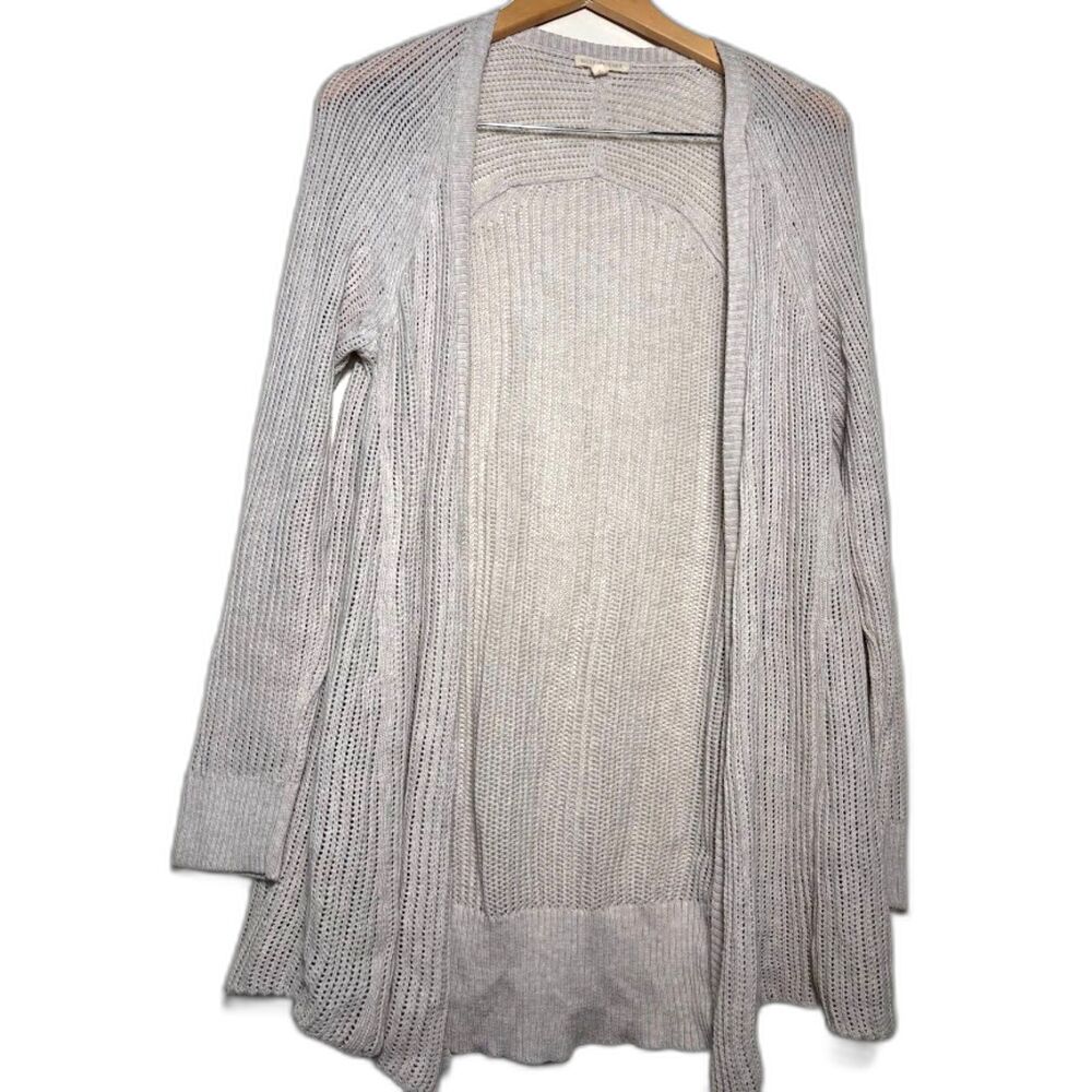 Eileen Fisher Cardigan Open Front Size Small Cream Beige Cotton open knit beachy